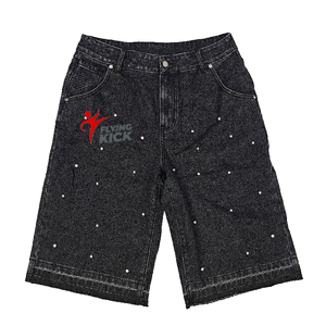 Shorts de mezclilla con pedrería de diseño vintage personalizado, de la mejor calidad, fabricados en Pakistán para hombre. - Product Image 1