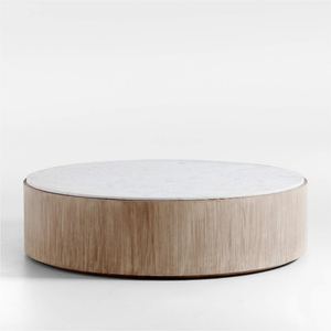 Mesa de Centro Redonda Moderna con Tapa de Mármol y Base de Madera, Muebles Minimalistas para Sala de Estar - Product Image 4