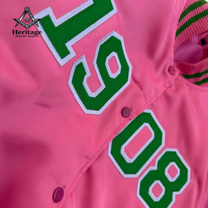 Veste de baseball Varsity rose et verte personnalisée pour femmes |   Vêtements grecs de sororité brodés respirants, héritage maçonnique - Product Image 6