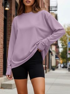 Camiseta de Manga Larga para Mujer, Estilo Casual, Corte Ajustado, Suave y Elástica, Cuello Redondo, con Logotipo Personalizado, Top Básico para Uso Diario - Product Image 2