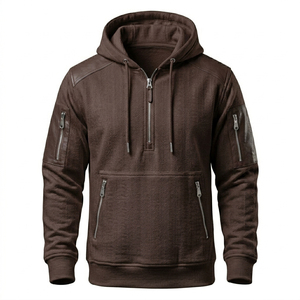 Blue Plus Size Men Hooded Sweatshirt Zip Up Hoodie Contrast Shoulder Zip Pocket Pullover - Product Image 4