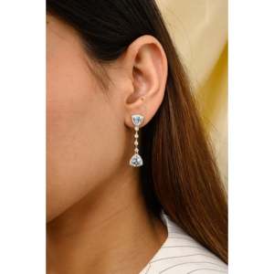 18K White Gold Trillion Cut Aquamarine <b>Diamond</b> <b>Dangle</b> <b>Earrings</b> - Product Image 4