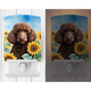 Certifié UL Nouveau Caniche Chocolat Tournesols Céramique Veilleuse Compact 6x4x3 Multicolore pour Chambre à coucher Salle de bain Couloir Cuisine - Product Image 2