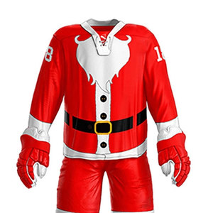 Santa Claus Ice Hockey Jersey Set Customizable <b>Red</b> White Heat-Transfer Printed Unisex Summer Winter Sport Apparel Full Sleeve - Product Image 6
