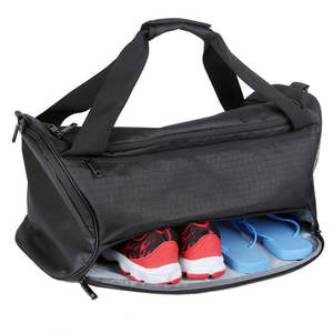 Premium Black Vegan Leather Barrel Bag Large Capacity Retro Gym Duffle with Striped Webbing Handles and Contrast White Accents - Product Image 2