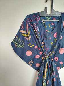 เดรสผ้าคอตตอนทรงเอไลน์พิมพ์ลายดอกไม้ทำมือชุดคลุมชายหาดโอเวอร์ไซส์วินเทจ - Product Image 4