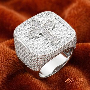 925 Sterling Silver Rose Gold Plated Cross Moissanite <b>Ring</b> <b>Men</b> Hip Hop Iced Out Luxury Faith Statement Anniversary Jewelry - Product Image 2