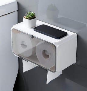 Distributeur de mouchoirs vertical de luxe avec finitions dorées, panneaux transparents et un corps blanc élégant. Disponible à prix de gros. - Product Image 4