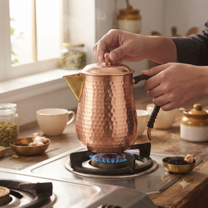 Tetera de cobre puro hecha a mano, tetera de cobre martillado con tapa y asa trenzada, olla para servir agua para el hogar, cocina o restaurante. - Product Image 2