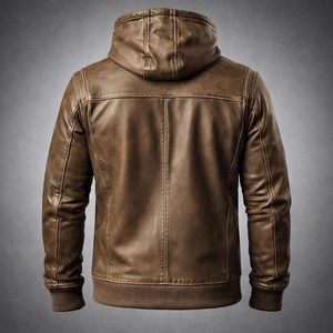 Veste d'hiver pour homme en cuir de vache véritable, col rabattu, logo sur le devant, écologique, coupe-vent, respirante - Product Image 2