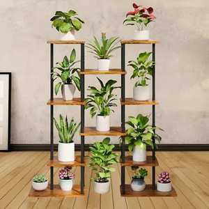 Modern Stainless Steel Powder Coated Floor Flower Stands with Black Metal Frame <b>Indoor</b> <b>Plant</b> <b>Shelf</b> for Home Decoration - Product Image 1