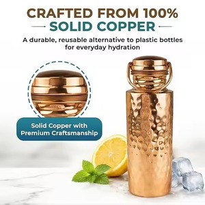 Bouteille d'eau en cuivre pur martelé à la main, nouveau design, pour la maison, le bureau, l'école, la salle de sport, la course à pied, le yoga, 1 litre - Product Image 6