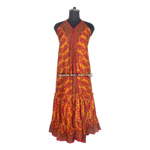 Nuevo Vestido Bohemio Vintage de Seda con Volantes para Mujer, Vestido Moderno Elegante de Seda Estilo Saree, Vestido de Noche sin Mangas para Damas - Product Image 5