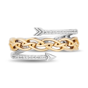 Bague Cocktail Flèche Bicolore Bijoux Impériaux en Argent 925 Plaqué Or 14K avec Perle d'Eau Douce Sertie Clos – Bijoux de Luxe - Product Image 4