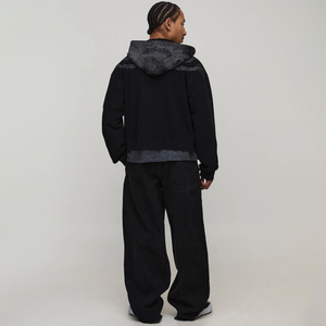 Jean noir à jambe large avec broderie dragon, style streetwear décontracté et ample, pantalon en denim avec cordon de serrage à la taille, effet délavé, pour homme - Product Image 2