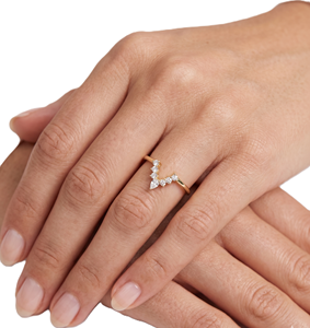 9K 10K 14K 18K Solid Gold Pear & Round Lab Grown Diamond Chevron Ring Minimalist Stackable Proposal Band Stainless Steel Rings - Product Image 5