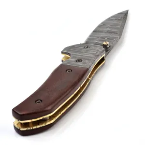 Navaja Plegable con Mango Marrón, Bolsters Decorativos en Tono Plateado y Patrón en Espiral para Equipo de Camping y Exhibiciones de Coleccionistas - Product Image 6