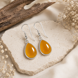Natural Yellow Onyx Teardrop Dangle Earrings 925 <b>Sterling</b> <b>Silver</b> Bezel Set Gemstone Ear <b>Wire</b> Handmade Bohemian Jewelry Women - Product Image 5