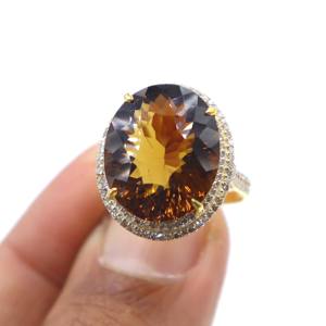 Anillo de Plata de Ley 925 Chapado en Oro con Cuarzo Natural Color Miel y Diamantes, Anillo de Regalo con Piedras Preciosas para Mujer - Product Image 6