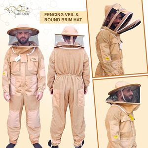 Combinaison d'apiculteur ventilée à 3 couches ZERBJ pour hommes et femmes, résistante aux piqûres, résistante à la chaleur (niveau D 150-300°C), avec voile de protection et chapeau à visière - Product Image 5