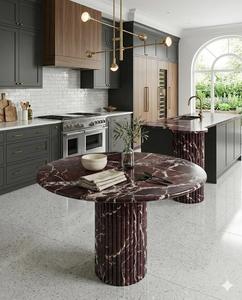 Mesa de Comedor de Lujo en Madera Roja Rosso Levanto |   Mesa de Pedestal Moderna y Ecológica de Mármol Agra Heritage para Uso en Interiores de Hogares y Restaurantes - Product Image 1