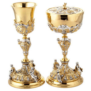 Cáliz, Ciborio y Patena Hechos a Mano de Latón Dorado, Estilo Moderno, de Alta Calidad, Artículos Religiosos, Regalo Creativo - Product Image 2