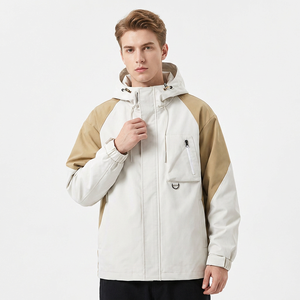 Chaqueta Varsity con Capucha para Hombre, Diseño Color Block, Impermeable, Resistente al Viento, Transpirable, Poliéster, Cierre de Cremallera, Bolsillos Frontales, Estilo Casual, Otoño - Product Image 4