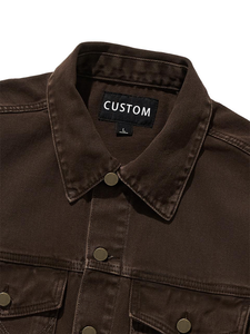 Custom 15 OZ Brown Washed <b>Mens</b> <b>Denim</b> <b>Jacket</b> 100 Percent Cotton Winter Coat Retro Boxy Fit - Product Image 4