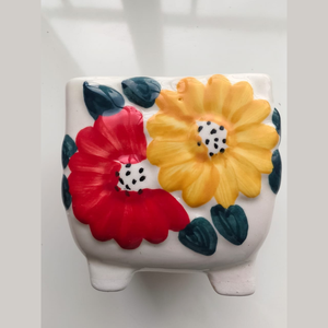 Pot de fleurs en céramique moderne à motif floral carré, fait main, brillant, écologique, durable, avec trou de drainage, pour l'intérieur, la maison et le jardin - Product Image 1