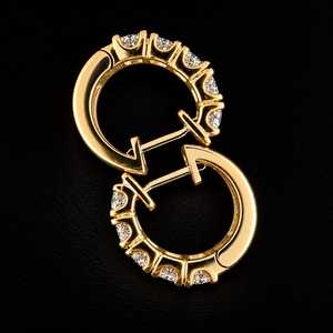 Boucles d'oreilles créoles en or massif 9K avec diamants de laboratoire taille brillant rond, micro-incrustation, plaqué or, bijoux de luxe pour femme, cadeau VS1 - Product Image 5