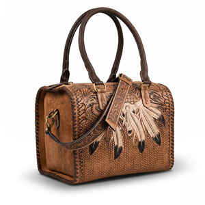 Sac à main Western en cuir repoussé pour femme, style vintage attrape-rêves, sac Boston avec bandoulière - Product Image 2