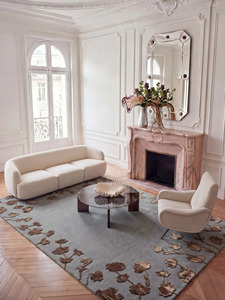 Tapis tufté à la main en laine et soie de bambou, bordure florale, gris, de luxe, contemporain, de designer, tapis d'appoint sur mesure, fait main - Product Image 3