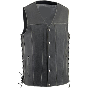 Chaleco de Cuero Genuino Samroz Sports para Hombre, Cuello en V, Cierre de Cremallera, Transpirable, Ajuste Personalizado, Ropa Exterior Informal - Product Image 1