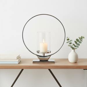 Candelabro Moderno de Metal Martillado con Cubierta de Vidrio, Centro de Mesa Geométrico Redondo para Decoración de Mesa de Boda - Product Image 3