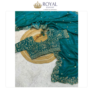 Globally Selling Best Quality Wedding Wear Designer Indian Clothing Zari Sequence Embroidery Silk <b>Saree</b> for Sale - Product Image 3