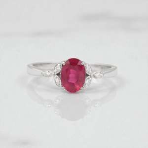 Bague de fiançailles en rubis rouge ovale, bague de mariage certifiée, pierre précieuse délicate, cadeau pour elle - Product Image 4