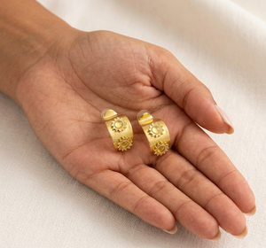 Handcrafted Christian Brass Flower Hoop Stud <b>Earrings</b> Surgical Steel <b>Posts</b> Gold Plated Tarnish-Resistant Coating Custom Party - Product Image 3