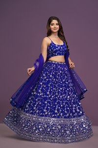 Wholesale Premium Georgette Semi Stitched Lehenga Choli Heavy Zari Sequence Embroidery with <b>Net</b> Dupatta - Product Image 1