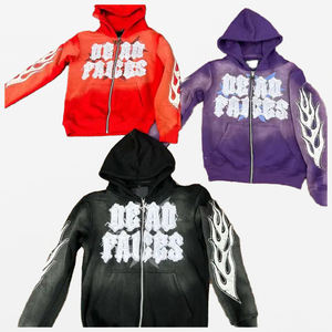 Sudadera con capucha y cremallera para hombre, estilo vintage, lavado ácido |   Parche Bordado con Efecto Desgastado por el Sol |   Ropa Urbana con Apliques OEM - Product Image 1