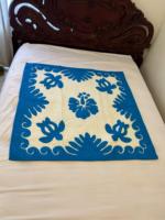 Magnifiques couvertures hawaïennes vintage blanches et bleues à motifs tortue, 100 % coton, écologiques, pour la maison et l'hôtellerie