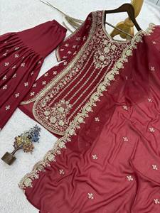 Women Embroidered Salwar Kameez Set Floral Sequin Worked Slim Fit <b>Indian</b> Pakistani <b>Top</b> Outfit for Party Wedding - Product Image 5
