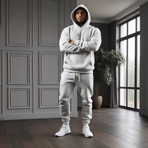 Men's Hooded Tracksuit <b>Set</b> Solid Color Full Sleeve Sweatshirt And Pants 100% Cotton Breathable Casual Autumn Wear - Product Image 2
