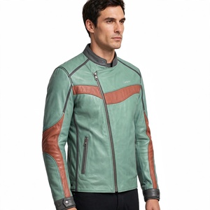 Amkoor Men's Custom Color PU Leather Motorcycle <b>Jacket</b> <b>Slim</b> <b>Fit</b> Stand Collar Color Block Zipper Closure Autumn Biker <b>Jacket</b> - Product Image 5