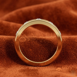 Anillo de Oro Amarillo de 18K con Diamantes Flotantes en Forma de Ola |   Anillo de Eternidad Curvo Asimétrico para Mujer con Diamantes Cultivados en Laboratorio en Canal Flotante - Product Image 3