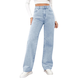 STANDLAR INTERNATIONAL Women's High Waisted Wide Leg <b>Overalls</b> Light Blue Stonewashed Cotton Formal Full Length Pants Breathable - Product Image 1