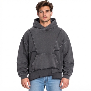 Jacquard Knitted Drop Shoulder <b>Hoodie</b> <b>Grey</b> Abstract Wavy Contour Heavy Fleece Loose Fit Comfortable Hoodies - Product Image 3
