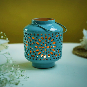 Premium Light Blue Metal <b>Lantern</b> Candle Holder Floral Cutwork Decorative <b>Tealight</b> <b>Lantern</b> for Home Decor Christmas decor - Product Image 4