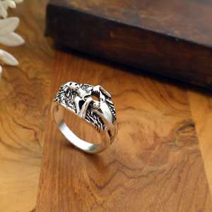 Anillo de latón con cabeza de animal para hombre, estilo vintage, plata, león, lobo, anillo llamativo, venta al por mayor, joyería para motociclistas y punk - Product Image 1
