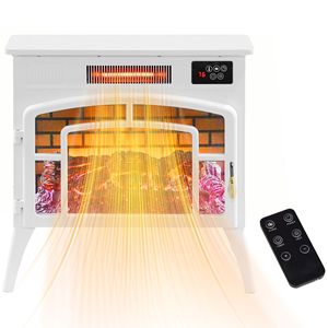 Stufa Elettrica con Caminetto Bianco da 1500W, Riscaldatore a Infrarossi con Fiamma Realistica e Temperatura Regolabile, Materiale in Vetro per Uso Domestico - Product Image 1