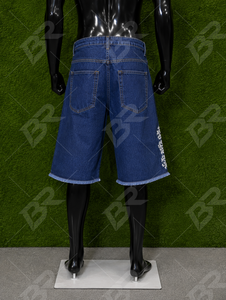 Shorts de Mezclilla Azules Holgados con 5 Bolsillos, Bordados y Costuras en Contraste, Cintura Media, para Verano - Product Image 4